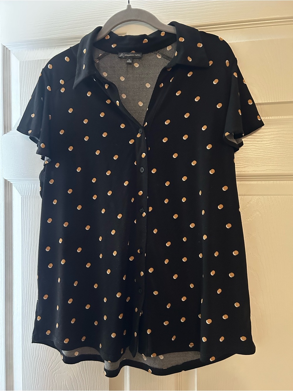 Adrianna Papell Black and Polka Dot short sleeve blouse